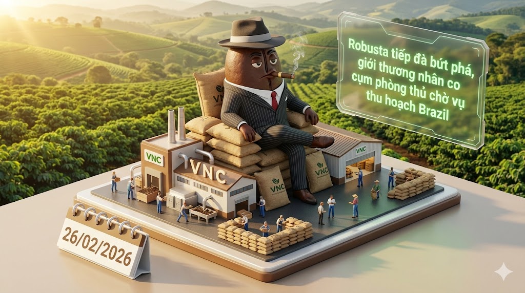 Thị trường Cà phê 26/02: Robusta tiếp đà bứt phá, giới thương nhân co cụm phòng thủ chờ vụ thu hoạch Brazil