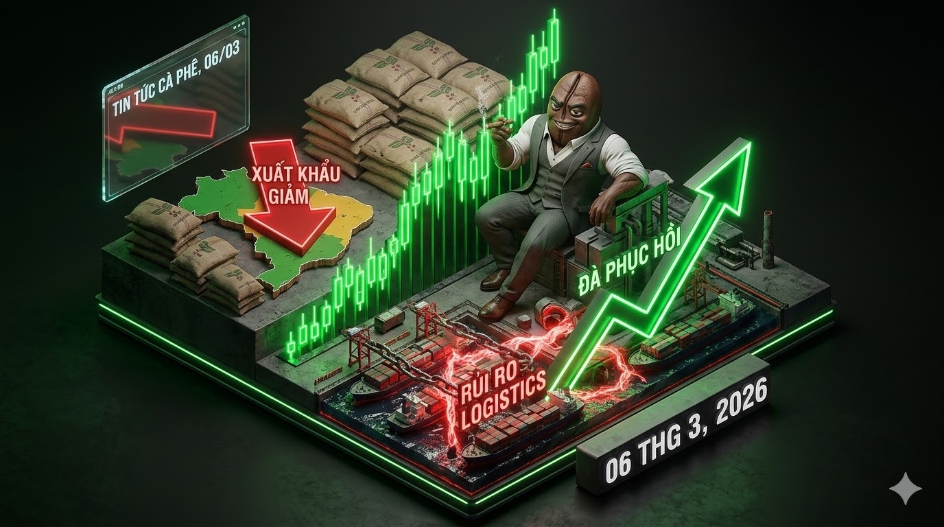Thị trường Cà phê 06/03:Xuất khẩu Brazil sụt giảm và rủi ro logistics hỗ trợ đà phục hồi của giá cà phê