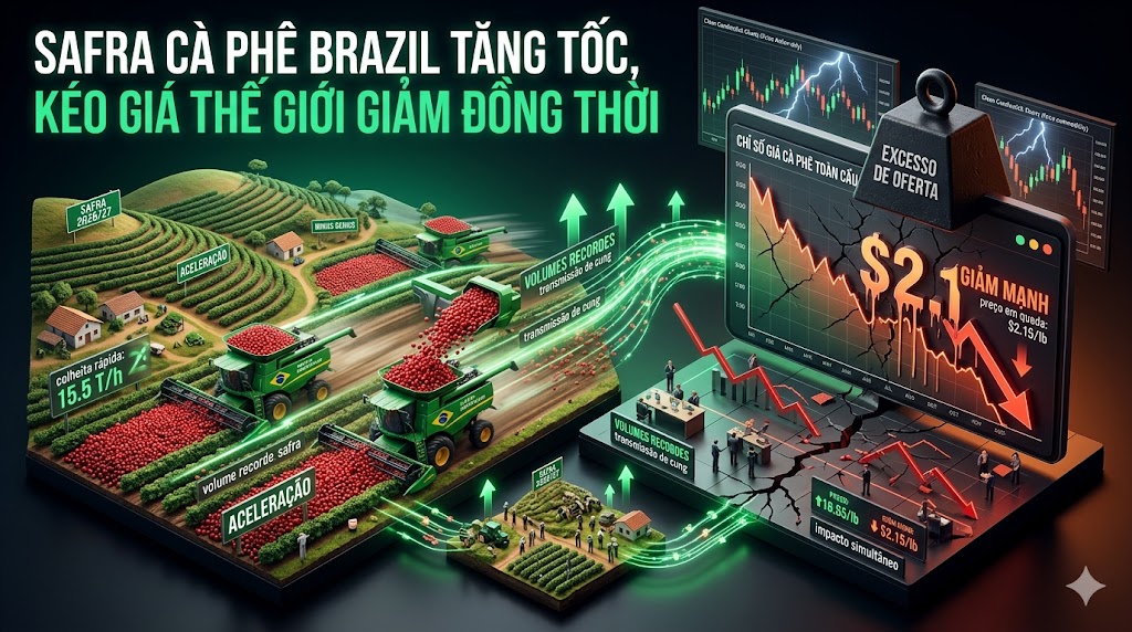 Vụ mùa Brazil tăng tốc đẩy giá cà phê thế giới đồng loạt giảm