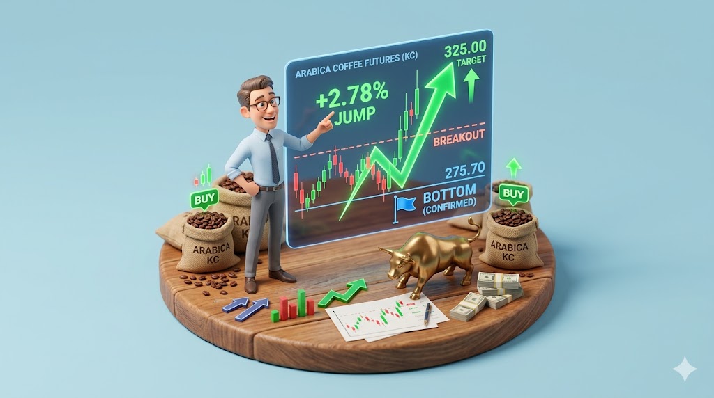 Phân tích kỹ thuật: Arabica bứt phá 2.78%, xác nhận đáy 275.70 và mở nhịp tăng mạnh hướng về 325.00.