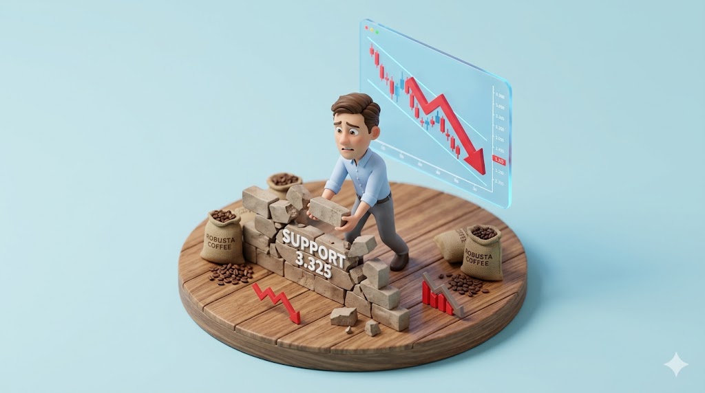Phân tích kỹ thuật: Robusta nỗ lực giữ hỗ trợ 3.325, xu hướng giảm chiếm ưu thế trong kênh giá xuống.
