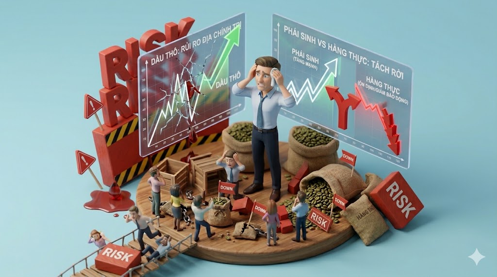 Rủi ro dầu thô đẩy giá phái sinh tách rời hàng thực